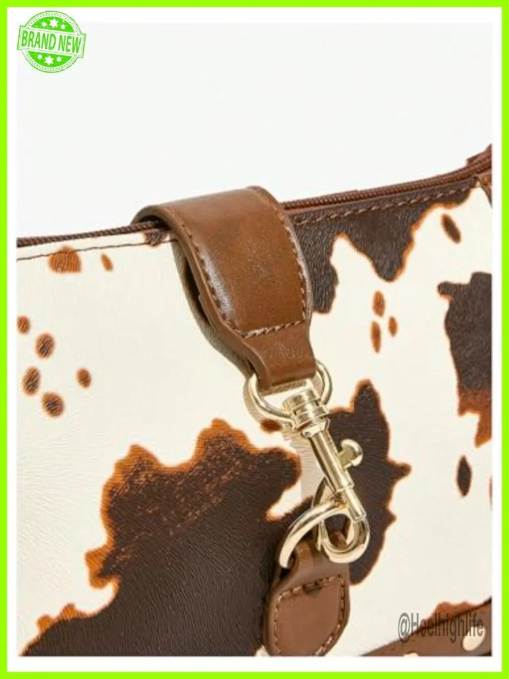 Faux Leather Cow Print Hobo Bag Zipper Shoulder Bag Medium Animal Print Purse
